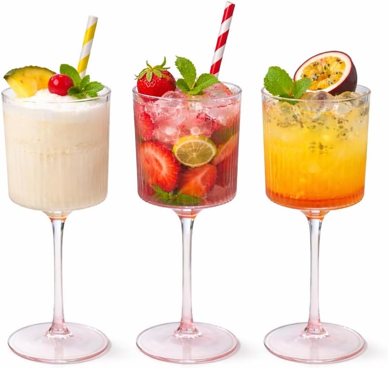 Oojami 24 Pack Pink Plastic Champagne Flutes, 8.5oz Ribbed Disposable Champagne Glasses, Long Stem Vintage Mimosa & Sparkling Wine Cups for Weddings, Parties, Celebrations - Image 1